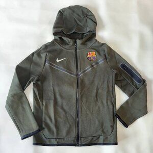 Nike FC Barcelona Tech Fleece Hoodie Youth Sz XL Full-Zip Dark Green Patch Logo